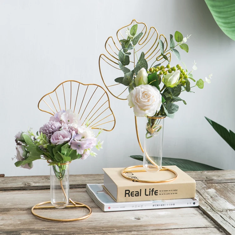 

Home Decor Hydroponic Plant Test Tube Vase Creative Metal Frame Vase