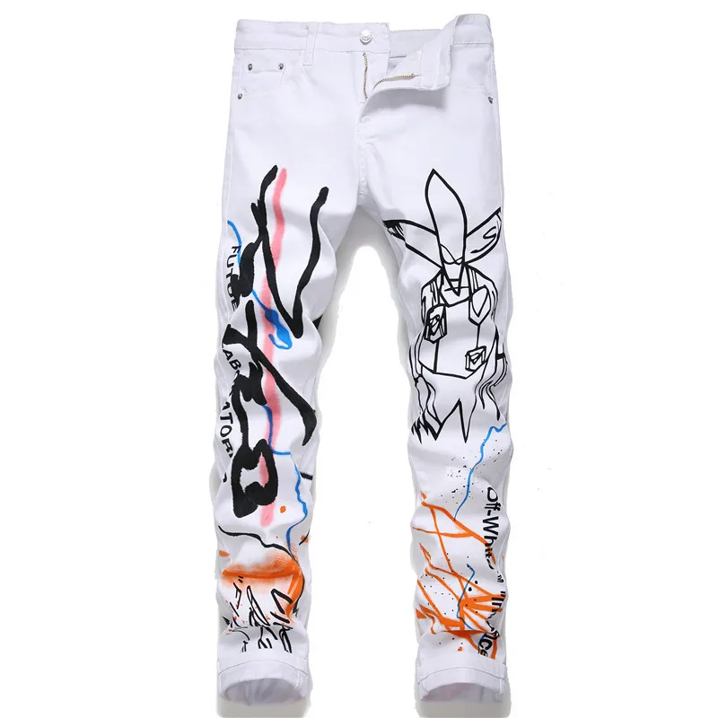 

Hot Sale Customized Quality Made In China Pantalones Sexy Stretch Jeans Men Trousers Hand-painted Printing Men's Jeans Slim Fit