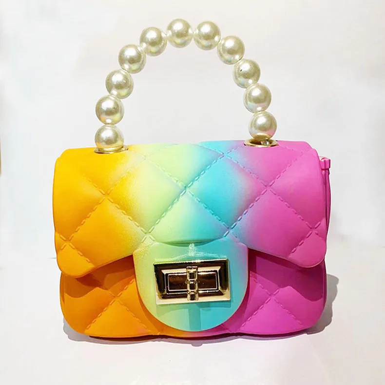 

2021 Style pearl hand PVC Gradient Gel bag rainbow color bag