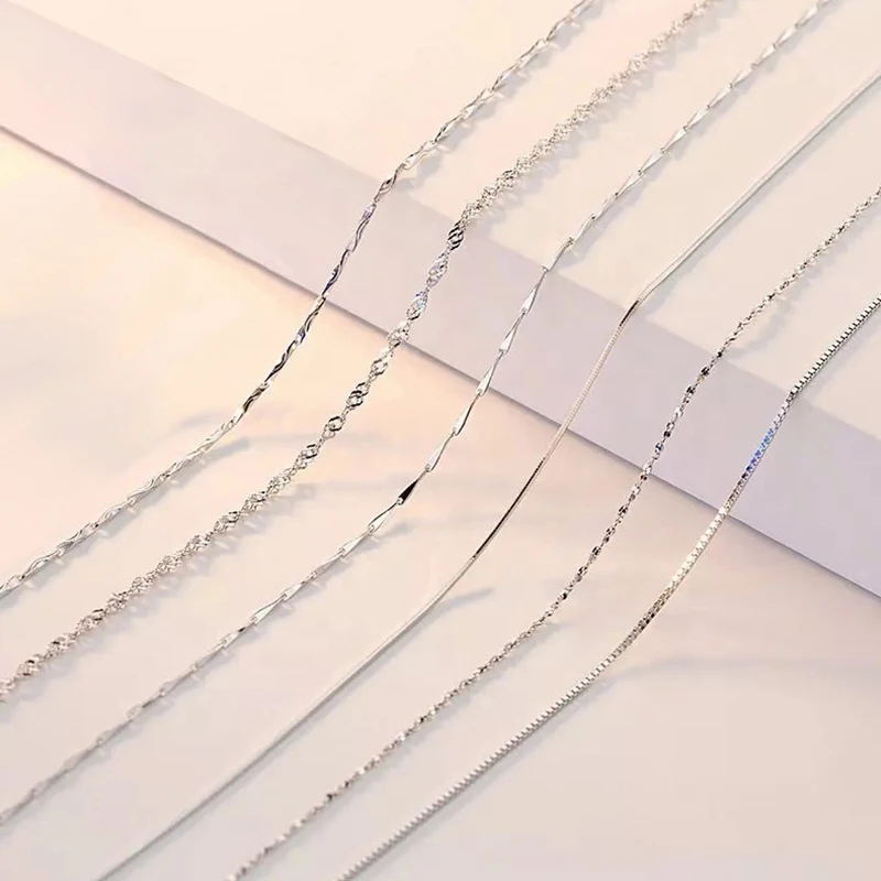

925 Sterling Silver Fashion Necklace Box chain Cross Chain Water Wave Chain 45 cm Long Multiple Styles Women's Necklace