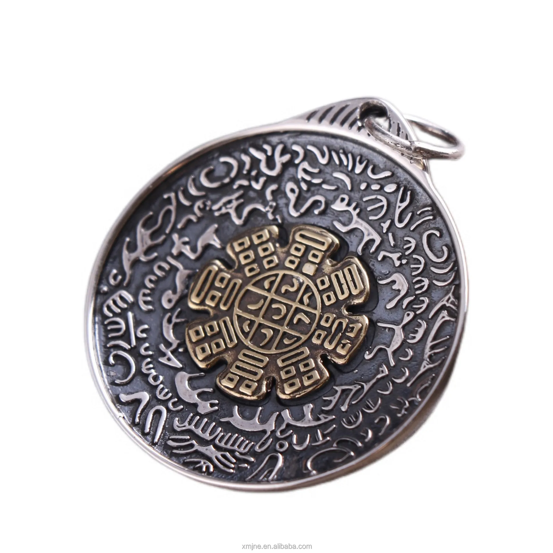 

Certified S925 Silver Amulet Figure Round Plate Pendant Tibetan Ethnic Culture Silver Products Ethnic Fashion Jewelry