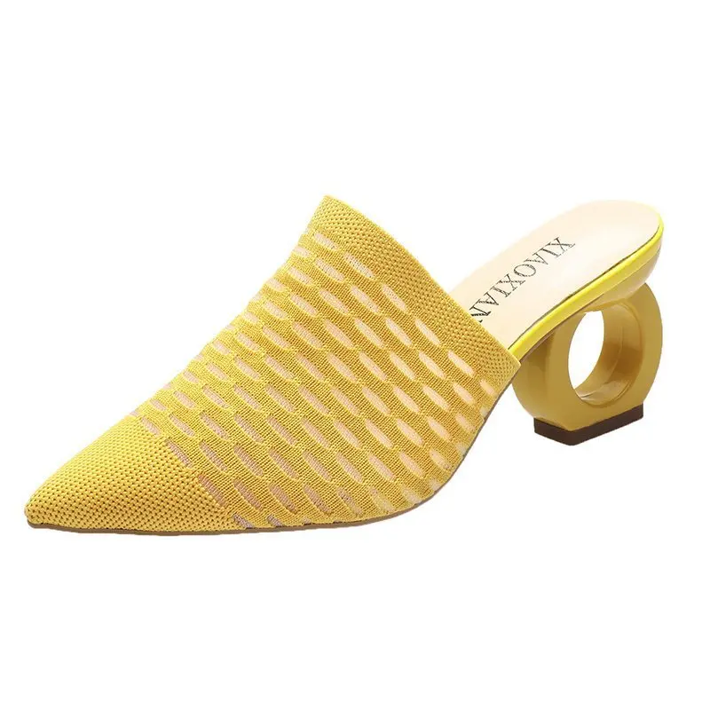 

Factory Sale Summer Street Party Water Proof Shoes For Women Pointed Knitting Toe Closed Hollow Stylish Lady Shaped Heel