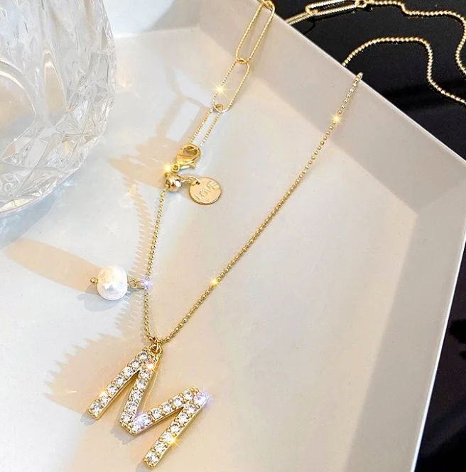 

Newest Gold with Rhinestones DiamondNecklace Jewelry Letter M Pendant Alphabet Necklace For Women Gifts Jewelry