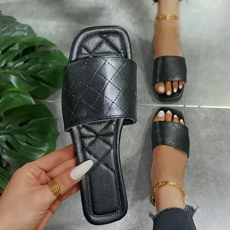 

New Arrival Women's Luxury Sandals PU Slides for Ladies Girls Sandal Shoe Flat Summer Spring Slipper, Black / green / red/ brown