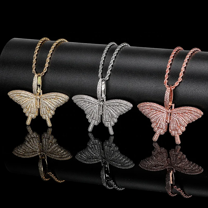 

Butterfly Pendant Hip Hop Bling CZ Zircon Diamond Butterfly Necklace, Gold/ silver color