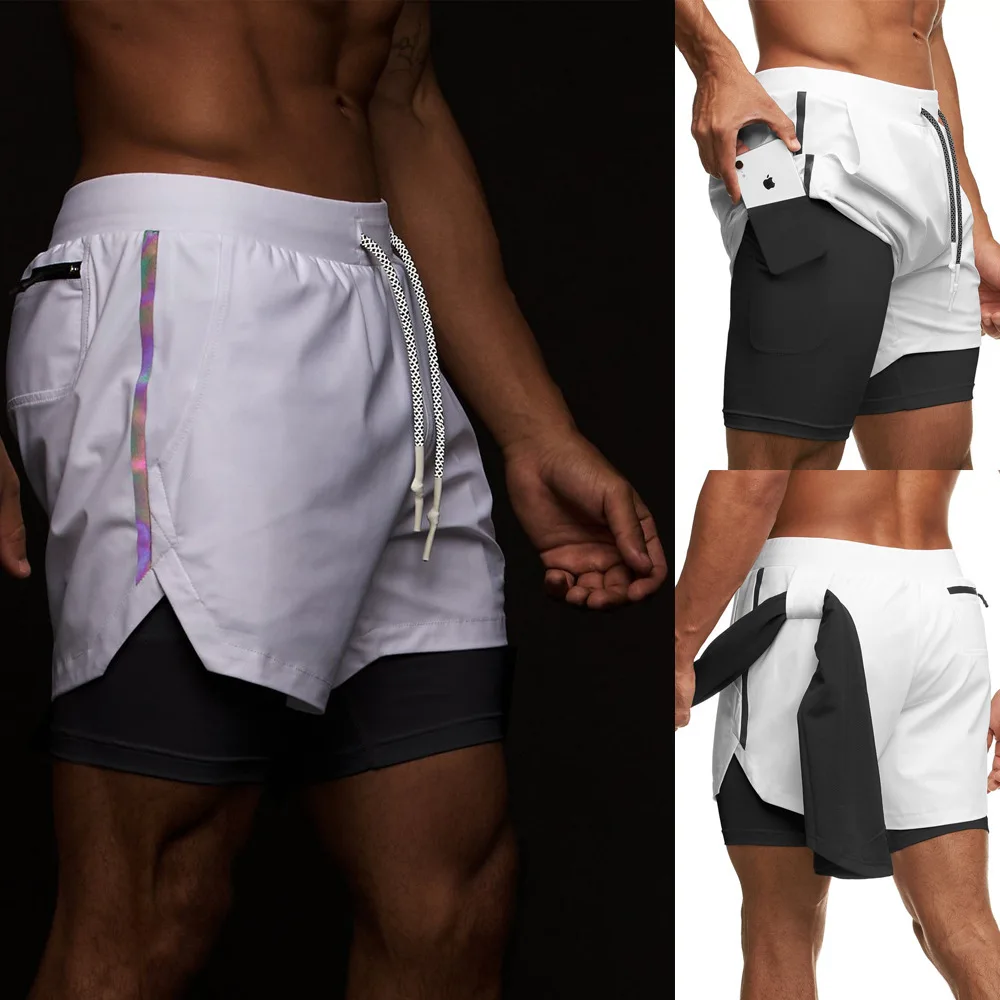 

Mens Gym Training Shorts Men Sports Casual Clothing Fitness Workout Running Grid quick-drying compression Shorts Athletics, As picture