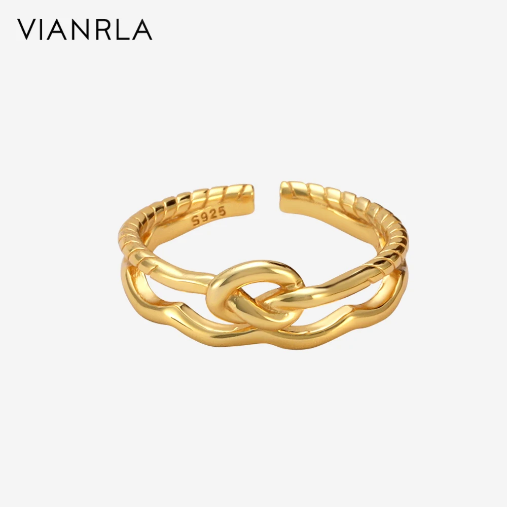 

VIANRLA 925 Sterling Silver Knot Shape Double Layer Open Ring Unique Design 18k Gold Plated Adjustable Women Jewelry Gift