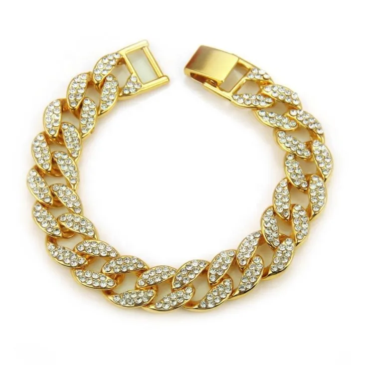 

Pulsera de hip hop Stock color oro con diamantes Charm Bracelet para hombre y mujer