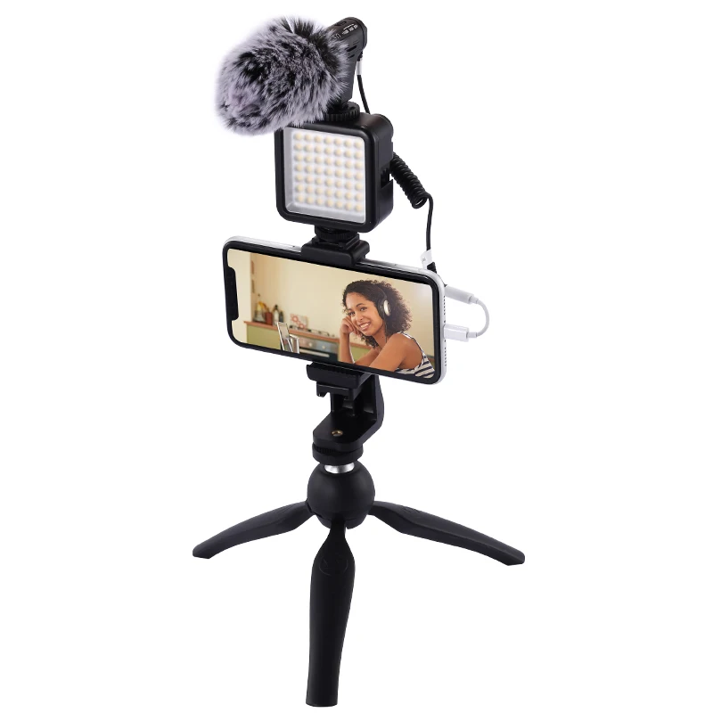 

Mamen Vlog Kit Live Streaming Equipment with Tripod Mini Bi-color LED Light Microphone Youtube Vlogging Mic Set, Black,white,gold,red