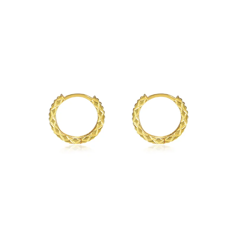 

Trendy Minimalist 925 Sterling Silver Fine Jewelry 18K Gold Plated Special Textured Hoop Earrings for Women