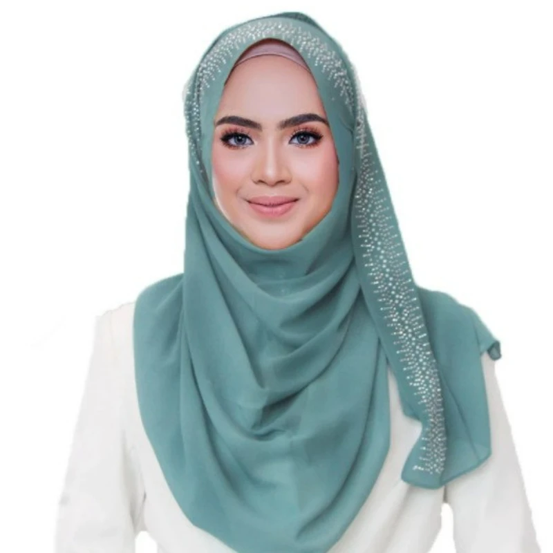 Islamic clothing muslim scarf women hijab customize color scarf for women shawls rhinestone chiffon hijab, 20 colors