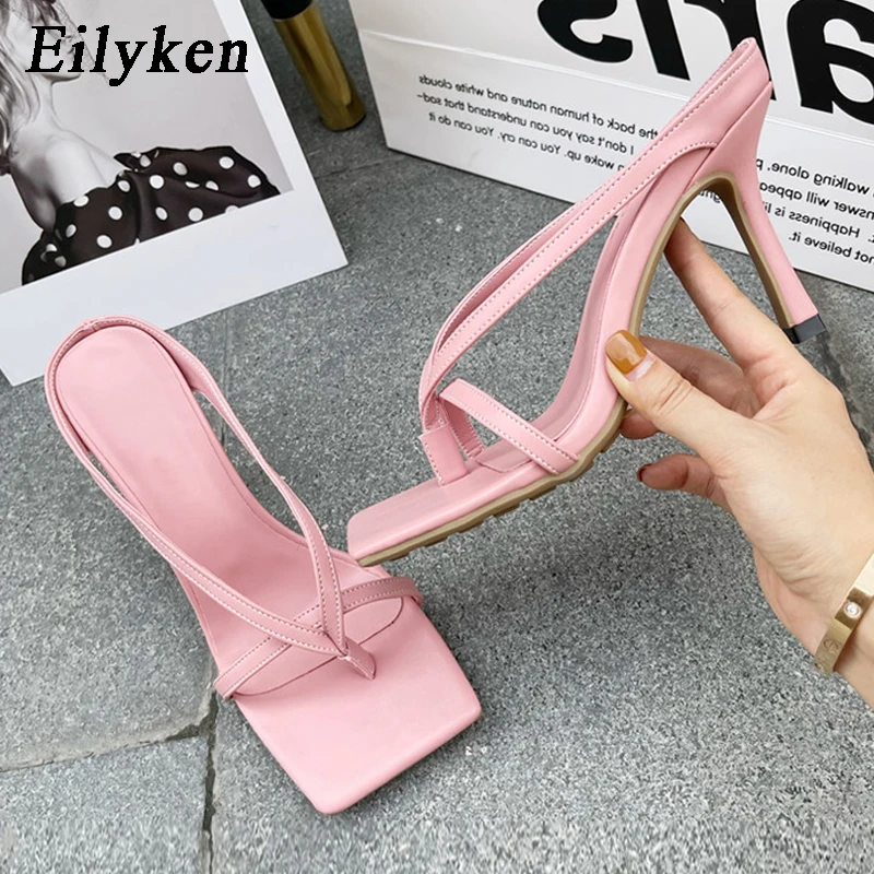 

Eilyken 2021 New Slipper High Heels Shoes Fall Best Street Look Females Square Head Open Toe Clip-On Strappy Sandals Women