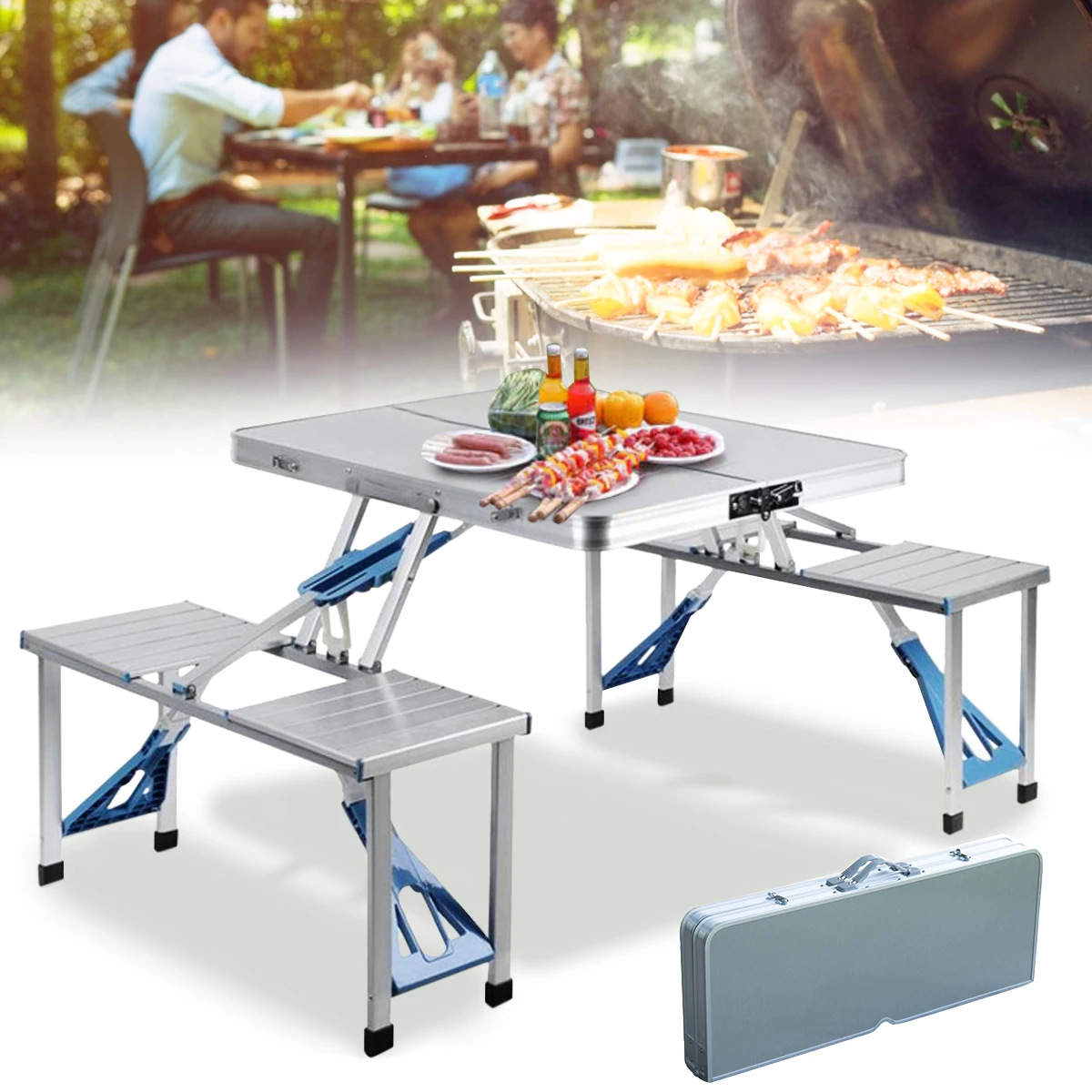 

Outdoor Folding Table Chair Camping Aluminium Alloy Picnic Waterproof Folding Table, Silver