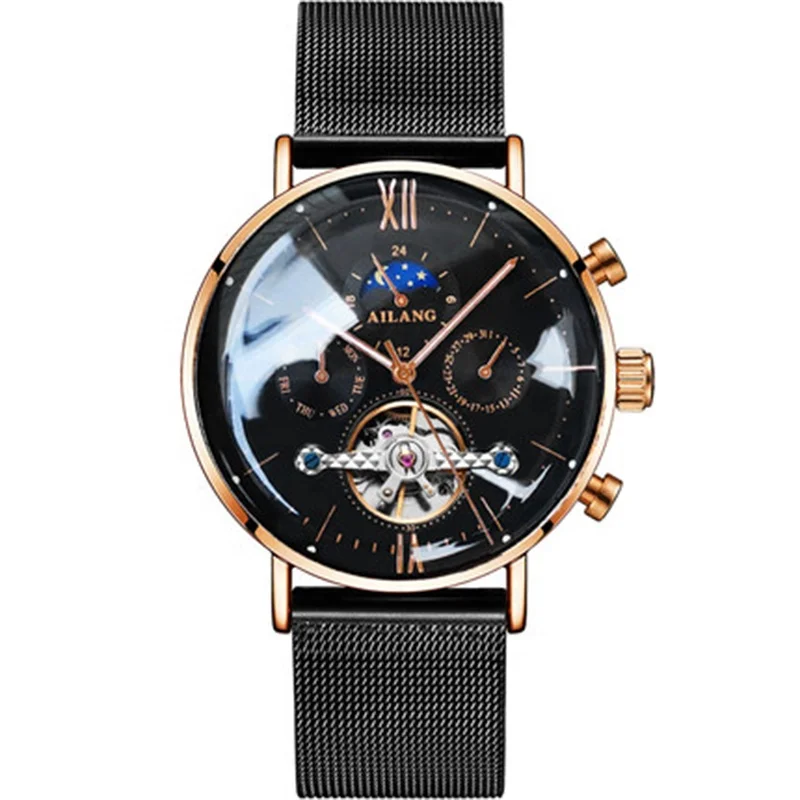 

AILANG Multifunctional Men's Automatic Mechanical Watch Fashion Simple Calendar Luminous Tourbillon Men's Hollow Watch