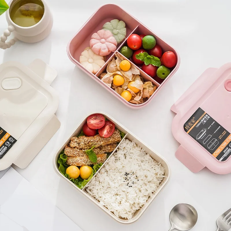 

PP 2 or 3 Cavities Rectangular Insulated Leakproof Food Storage Container Bamboo Fiber Plastic Kids Bento Box Lunch Box