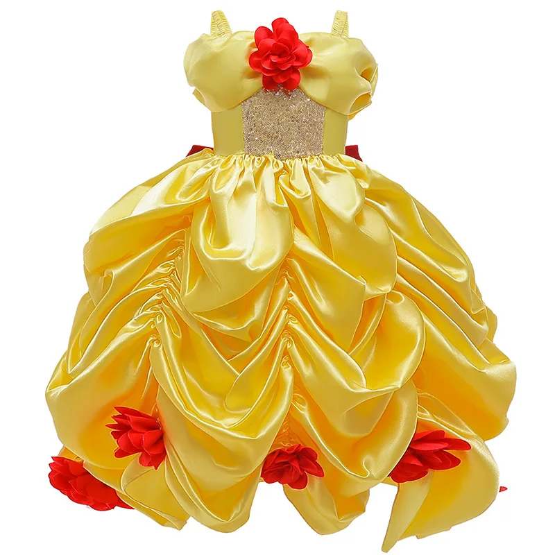 

2020 New Princess Belle Girls Dresses For Beauty and the beast Children Costume BX1648, Yellow