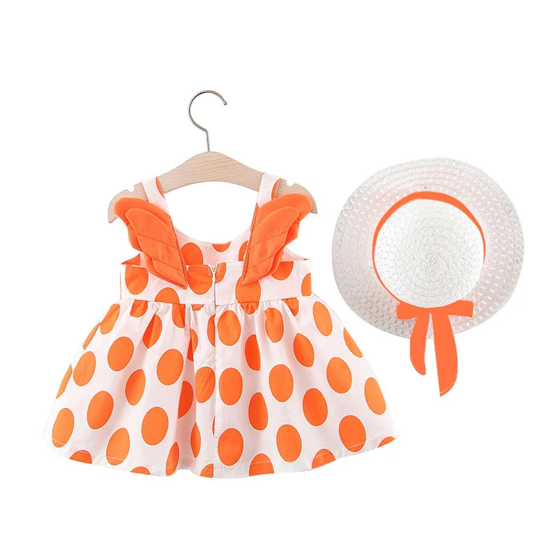 

Children's Sleeveless Dress Print Polka Dot with wing cotton Baby Birthday Party Princess Dress with Hat, Picture shows
