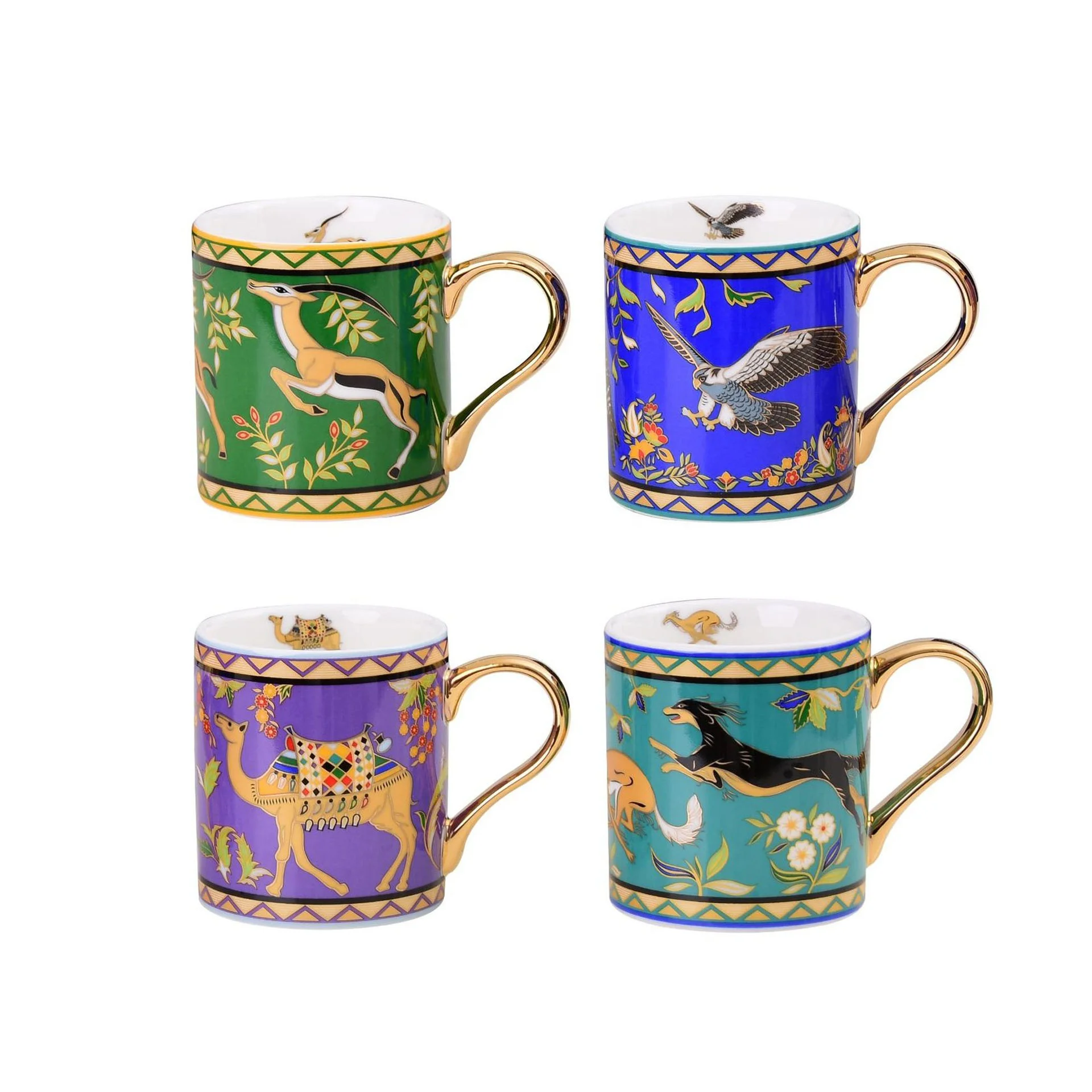 

High-end Middle Eastern style animal pattern applique with gold rim coffee mug