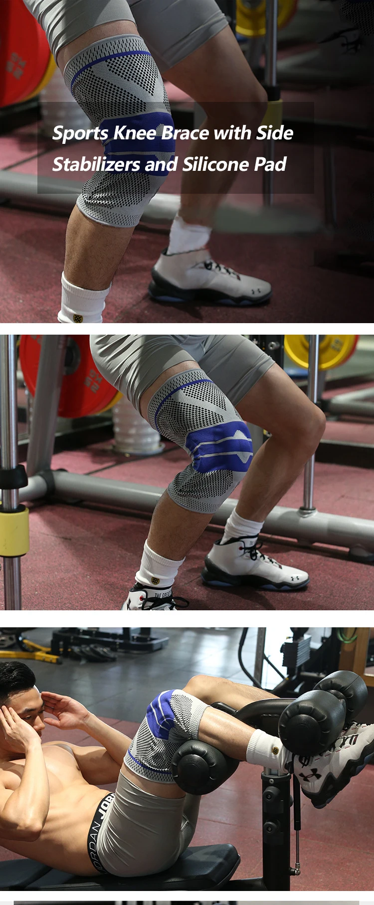 Enerup Professional Sports Fitness Knitting Neoprene Silicone Sports Knee Pads Hinged Brace Belt