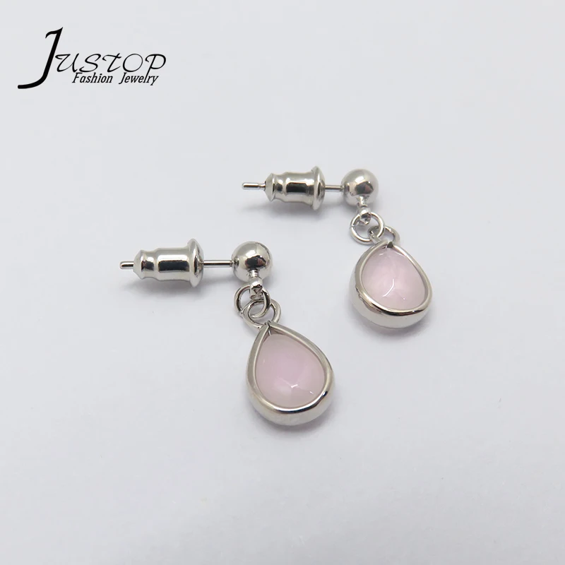 

Hot Sale Jewelry Simple Design Water Drop Natural Stone Rose Quartz Earrings, As picture