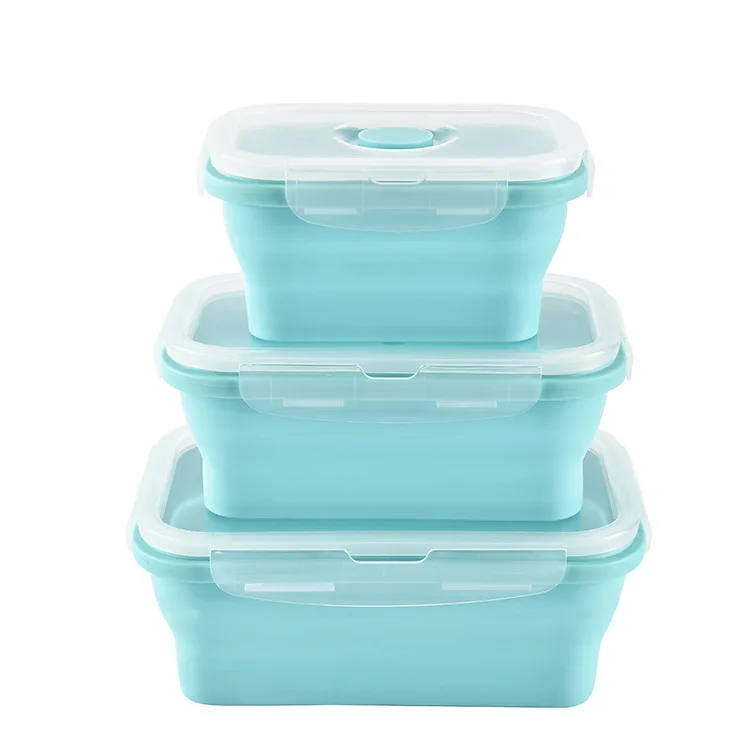 

HOT High Temperature Resistant Bento Box Silicone Fresh-keeping Box Foldable Cheap Silicone Lunch Box Set Of 3 Pcs, Customized color