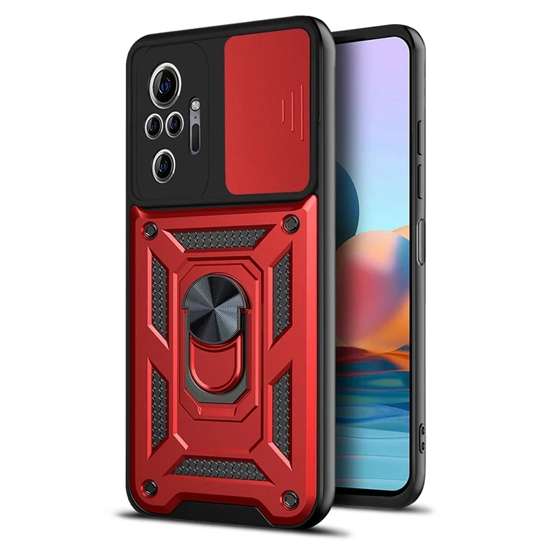 

New Fashion Shockproof Armor Stand Camera Lens Protection Case For Xiaomi Redmi Note 10 9 8 Back Cover, As picture shows