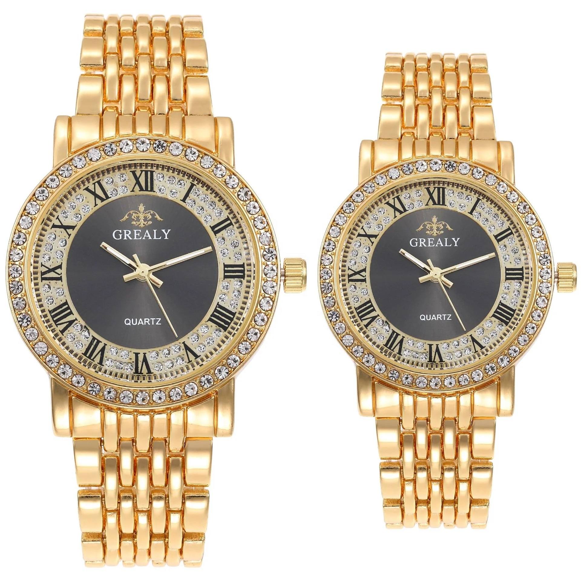 

Luxury Gold Diamond Couples Watches Set For Lover Quartz Couple Watches Men Women Wristwatch