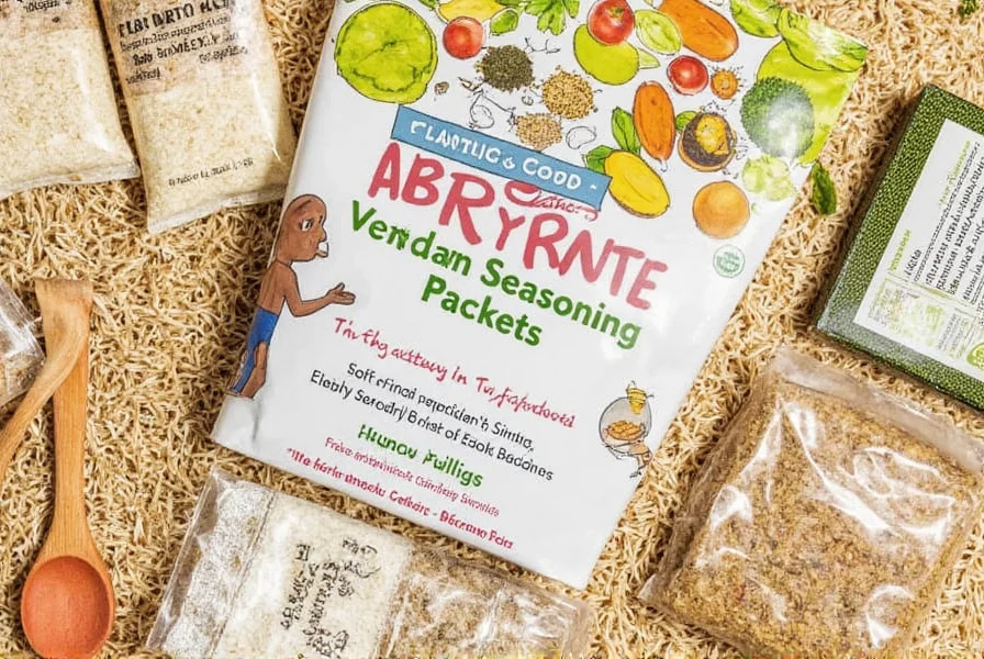 Vegetable seasoning packet on a wooden table