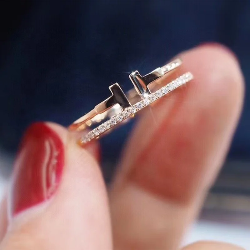 

Double T 18K Gold Solid Jewelry Designs Diamond Weding Engagement Couple Rings Set