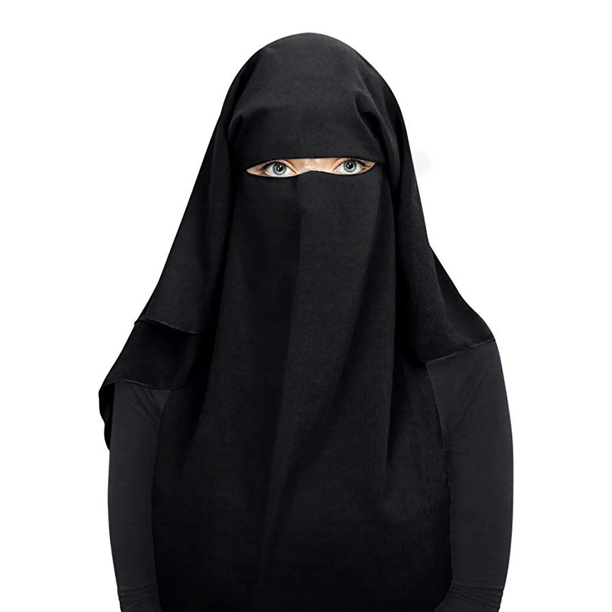 Mxchan Sjh2418 Islamic Black Four Layers Long Niqab Tudung Designs 