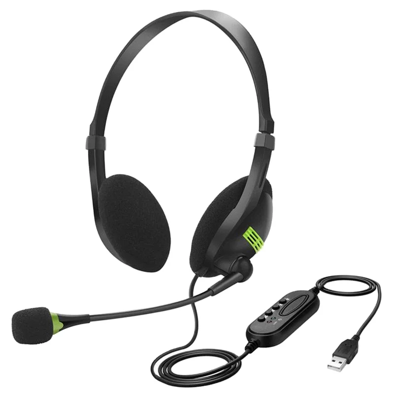 

Factory Price OH-106 1.8m Length USB wired Computer Headset with microphone, Black