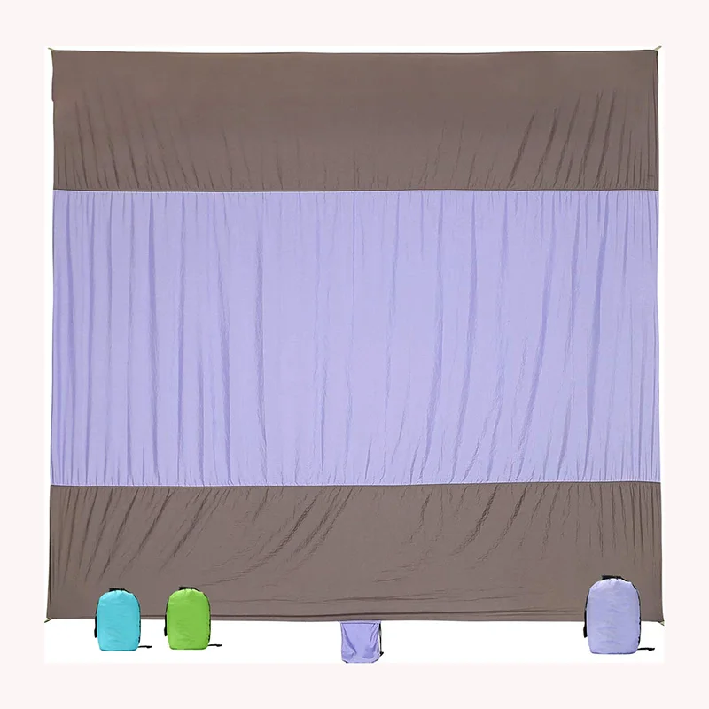 

Stability Thin parachute nylon Premium grade larger size 10' x 9.5' Beach Mat with Anchor Stakes Portable Picnic Blanket, Multi colors for choose
