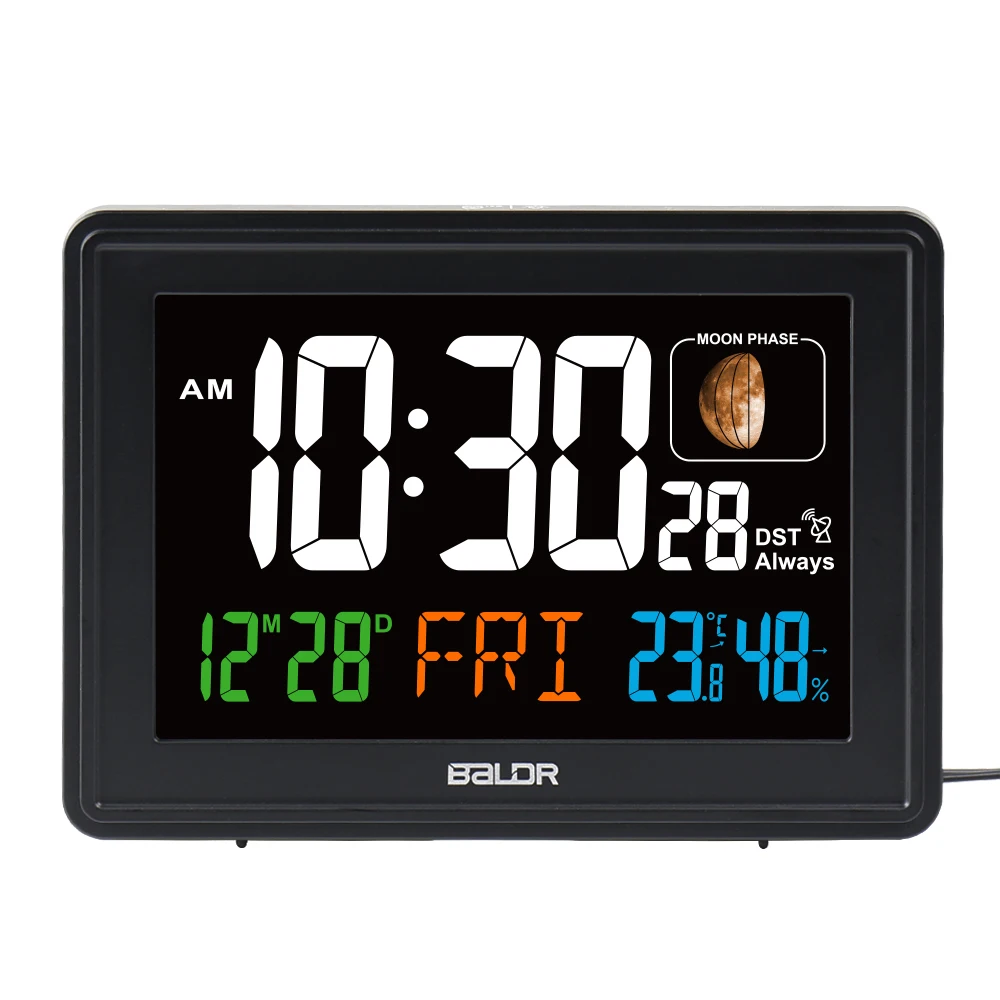 

Hot selling digital thermometer hygrometer with clock and alarm function moon phase
