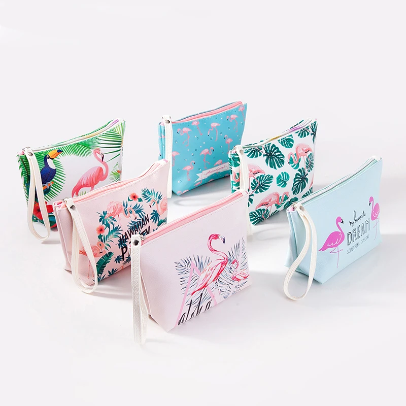 

Portable Travel Women PU Makeup Bag Small printing Leather Zipper Cosmetic Pouch Waterproof Toiletry Bag