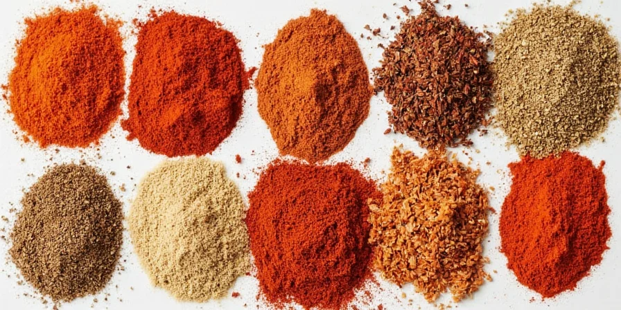 Essential spices arranged on a rack