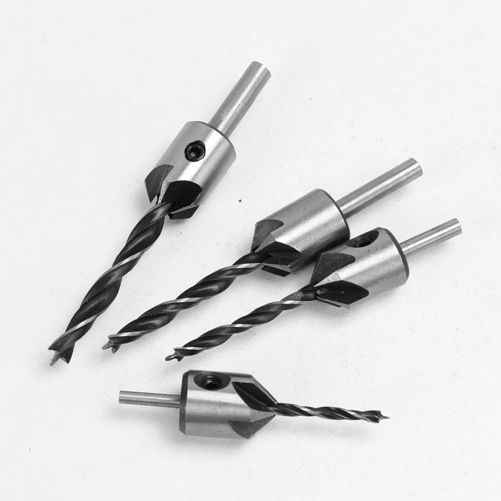 4pcs/7pcs Wood Countersink Drill Set Hcs 5 Flute Drill Bit Carpentry