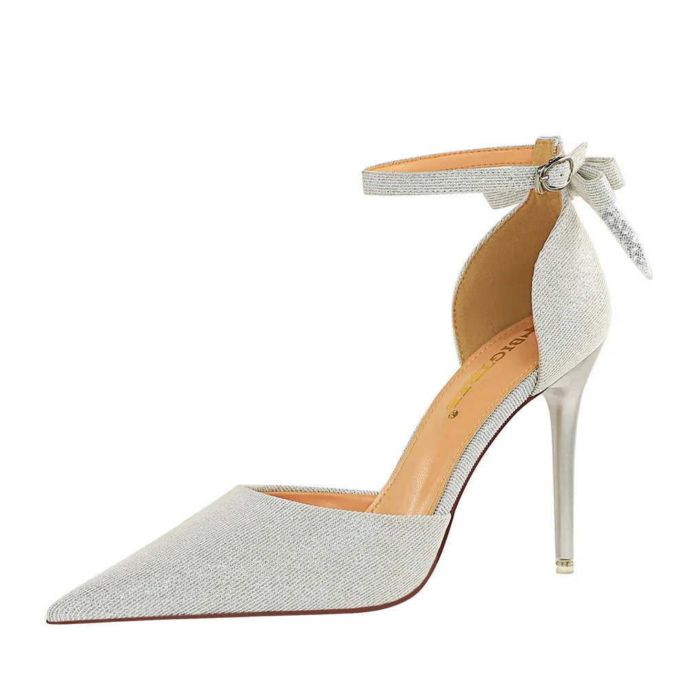 

Sequin Cloth Women Sandals High Heels Bow Sandals New Summer Pointed Toe Ladies Heeled Sandals
