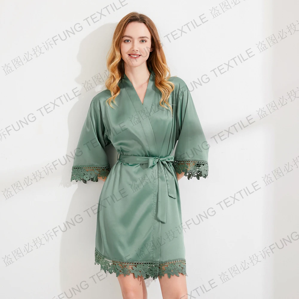 FUNG 3031 Wholesale Woman Sleepwear Hot Sexy Satin Pajamas Solid Night Robe