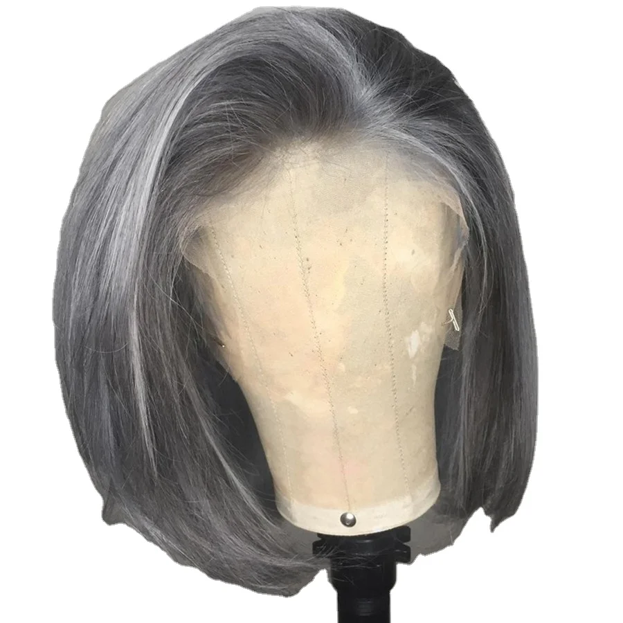 

13x4 Lace Front Human Hair Grey Color Bob 150% Glueless Pre Plucked With Baby Hair Remy Straight Lace Front Wig Custom Lace Wigs