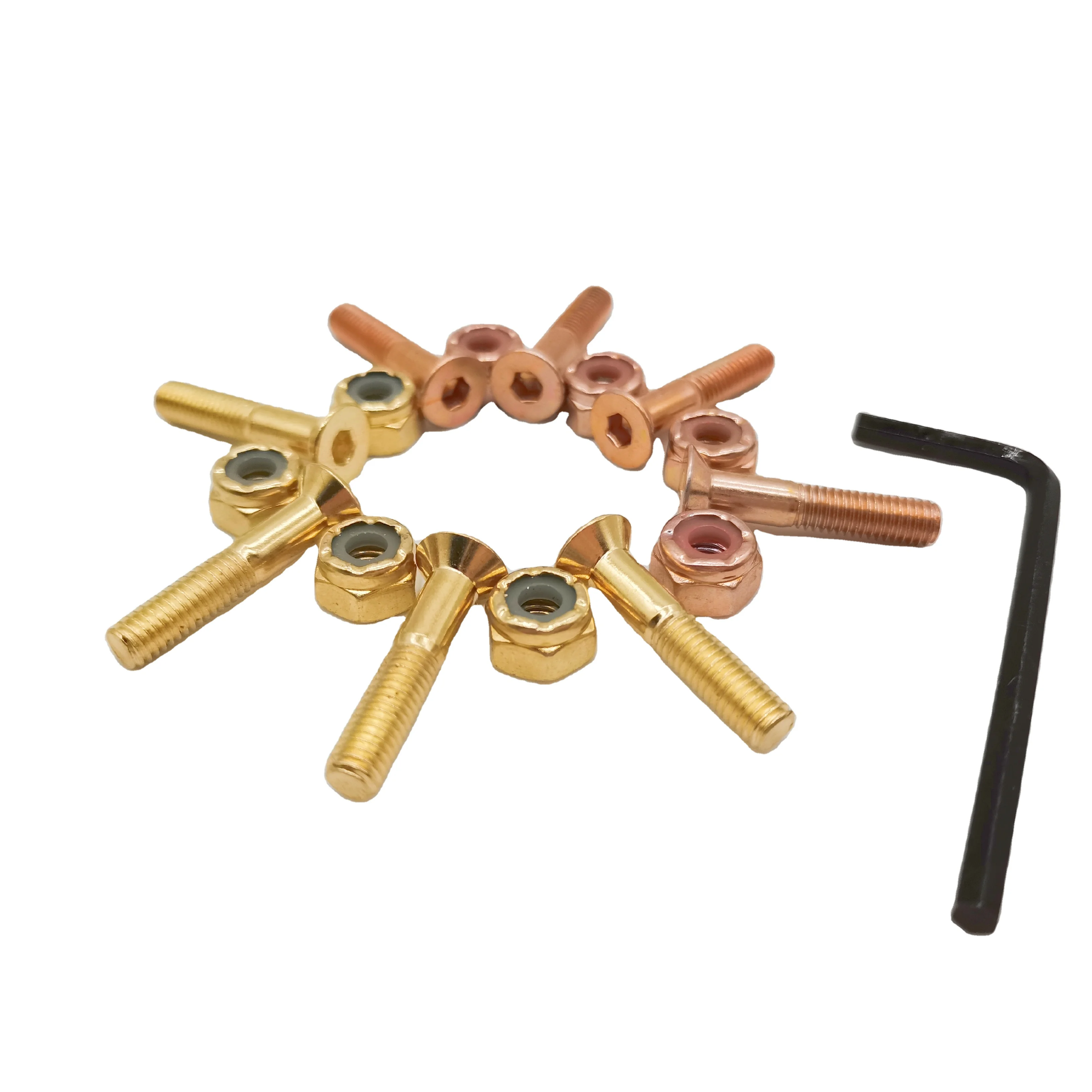 

1 inch Skateboard Hardware Screws and Nuts with Allen Key Longboard Hardware with Mixed Color, Black/silver/blue/green/red/gold/rose gold