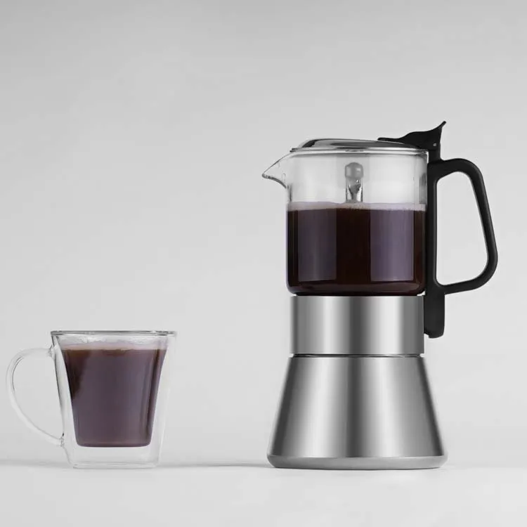 

China Suppliers High Borosilicate Glass Stainless Steel Moka Coffee Maker Pot