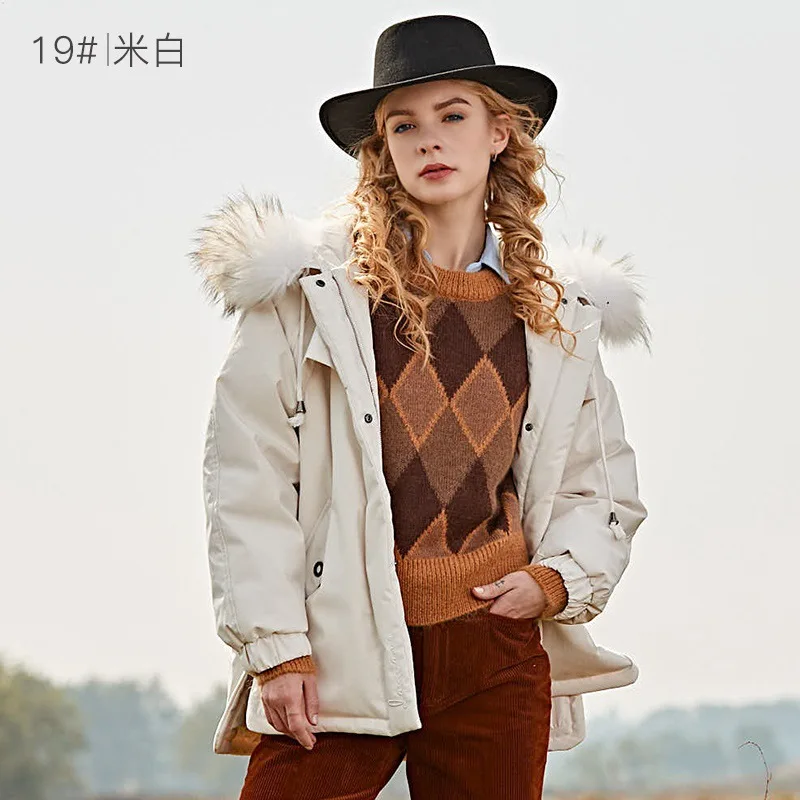 

Mink Fur Hood Coat Women Warm White Down Jacket Winter Coat Ladies Chaqueta Gamuza Mujer