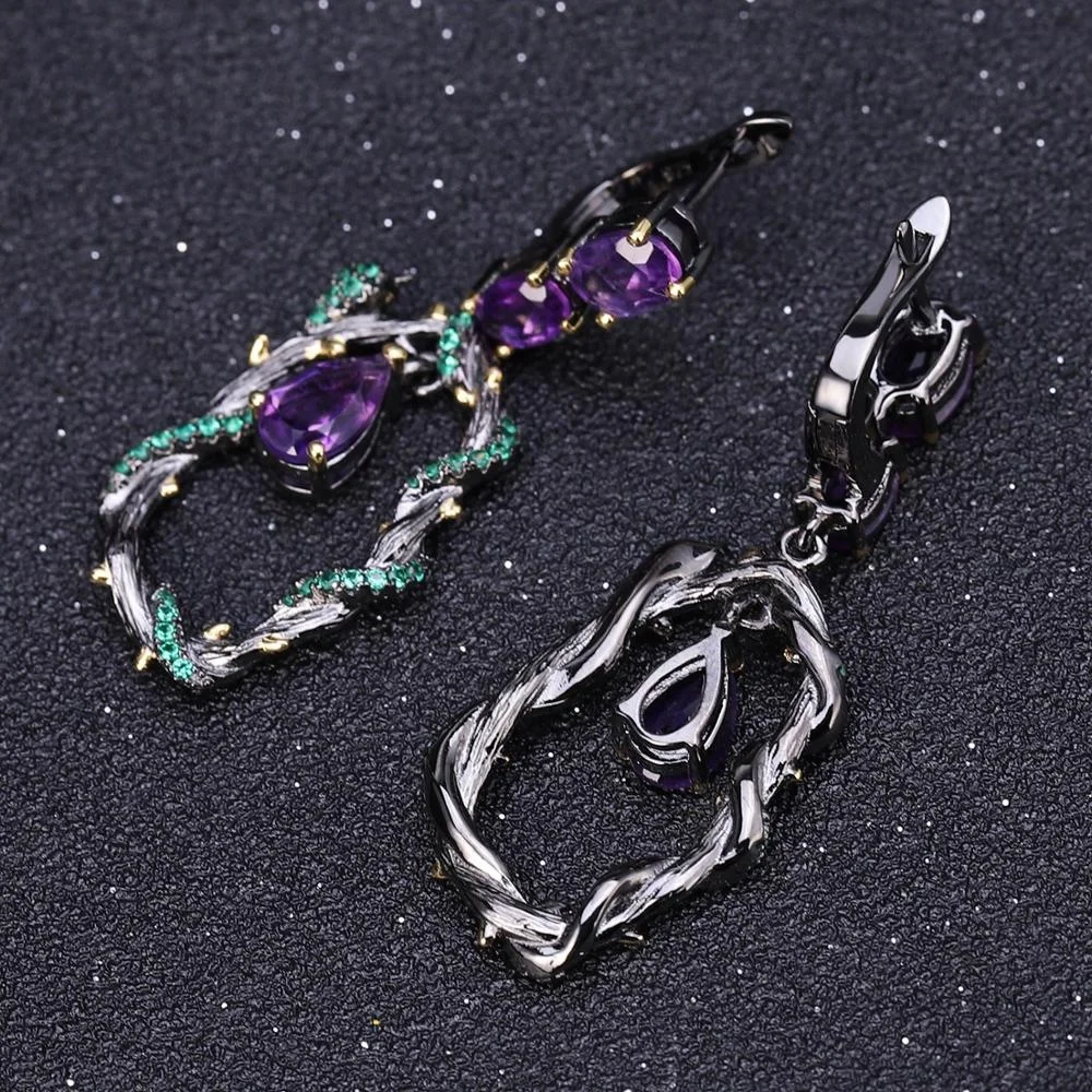 

Abiding Wholesale Drop Shipping Earrings Natural Amethyst Gemstone 925 Sterling Silver Handmade Snake Drop Earrings For Women