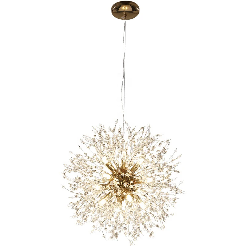 Art decor nordic designer flower dandelion luxury led globe copper celling crystal chandelier