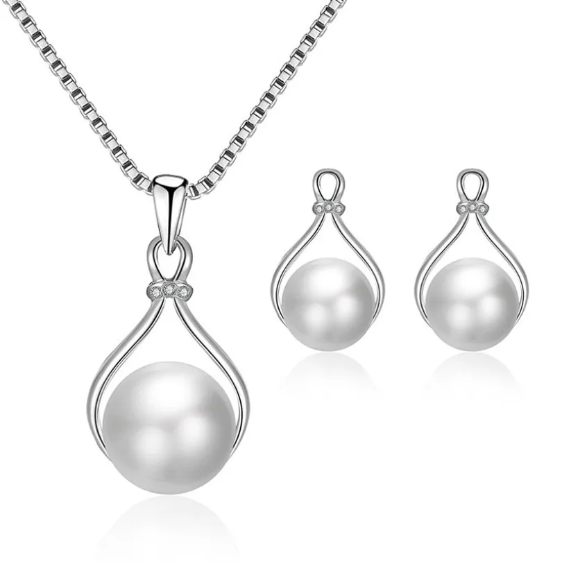 

20090-4 Japan and South Korea hot selling wedding bride jewelry pearl earrings necklace set