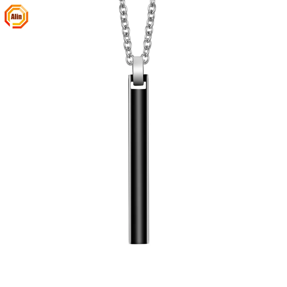 

Stainless steel 316L jewelry 2021 newest Original New Men's Four Sides Engraving Personalized Square Bar Necklace for men