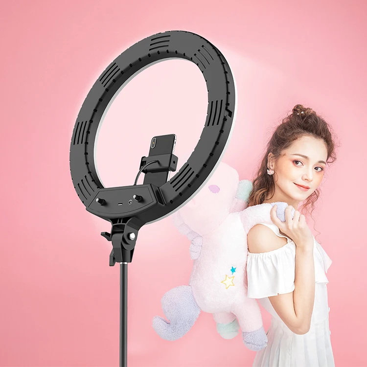 

18Inch Led Round Fill Light Led Video Ring Light Film Studio Equipment Video Selfie Ring Lamp, Grey-black