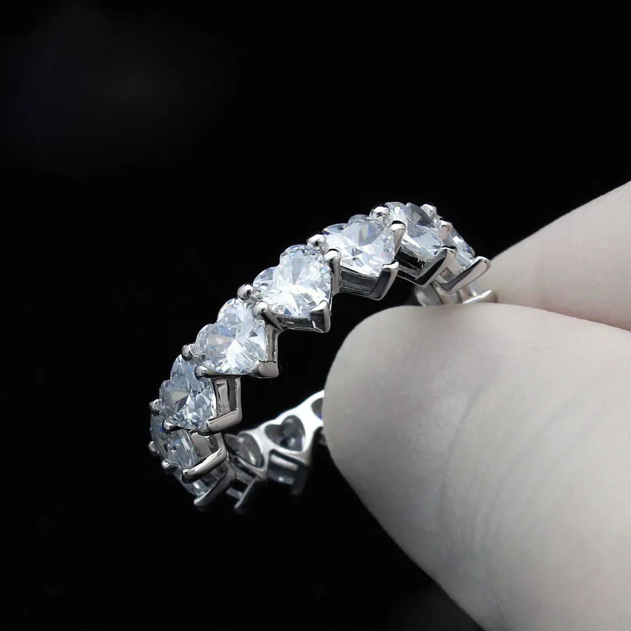 

Wholesale Band Eternity Heart Ring 18k Gold Silver Plated Valentine Day CZ Zirconia Jewelry, Customized