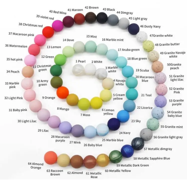 

Food Grade Loose Round Baby Teething Silicone Beads for Necklace Making, 56 colors