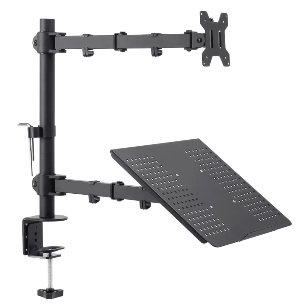 

Ergonomic Monitor Arm Laptop Mount with Keyboard Tray Adjustable Monitor Desk Stand with C Clamp, Black